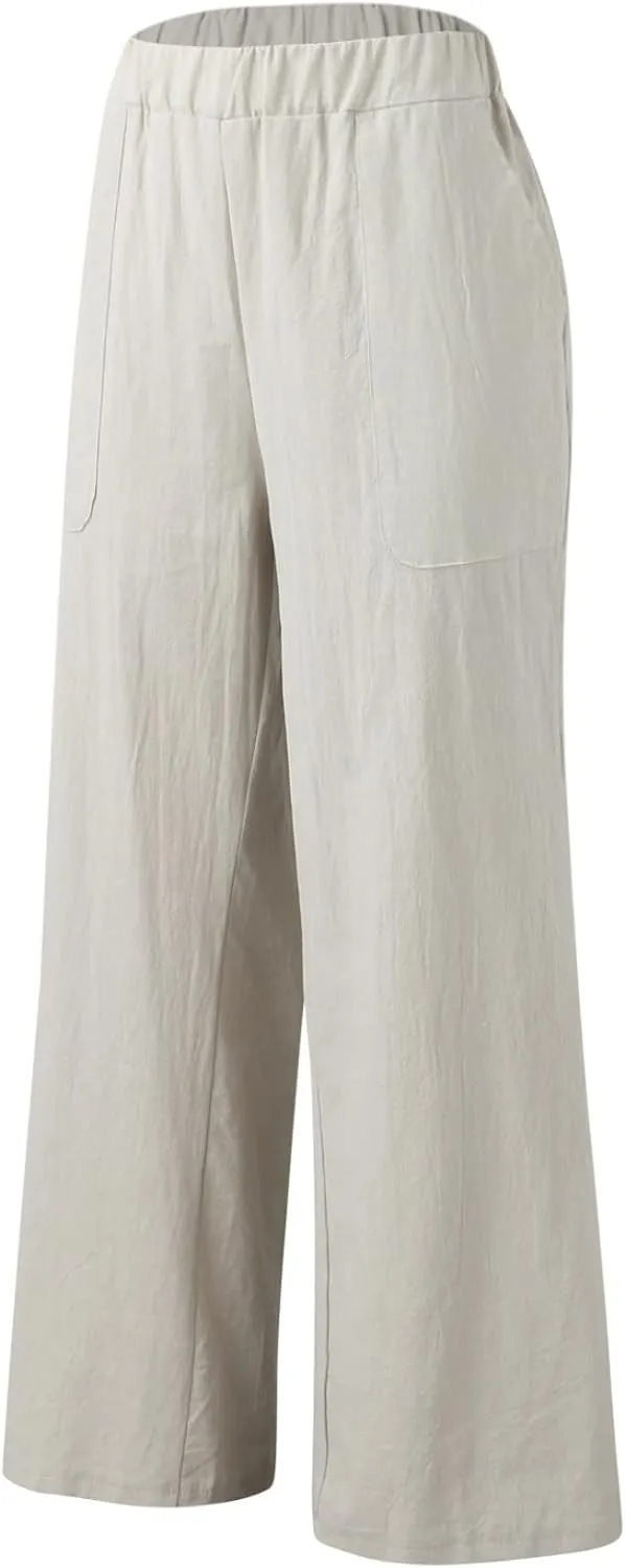 YOLAI Womens Solid High Waisted Trousers Loose Wide Leg Cozy Pants Straight Leg Trousers Pants with Pockets