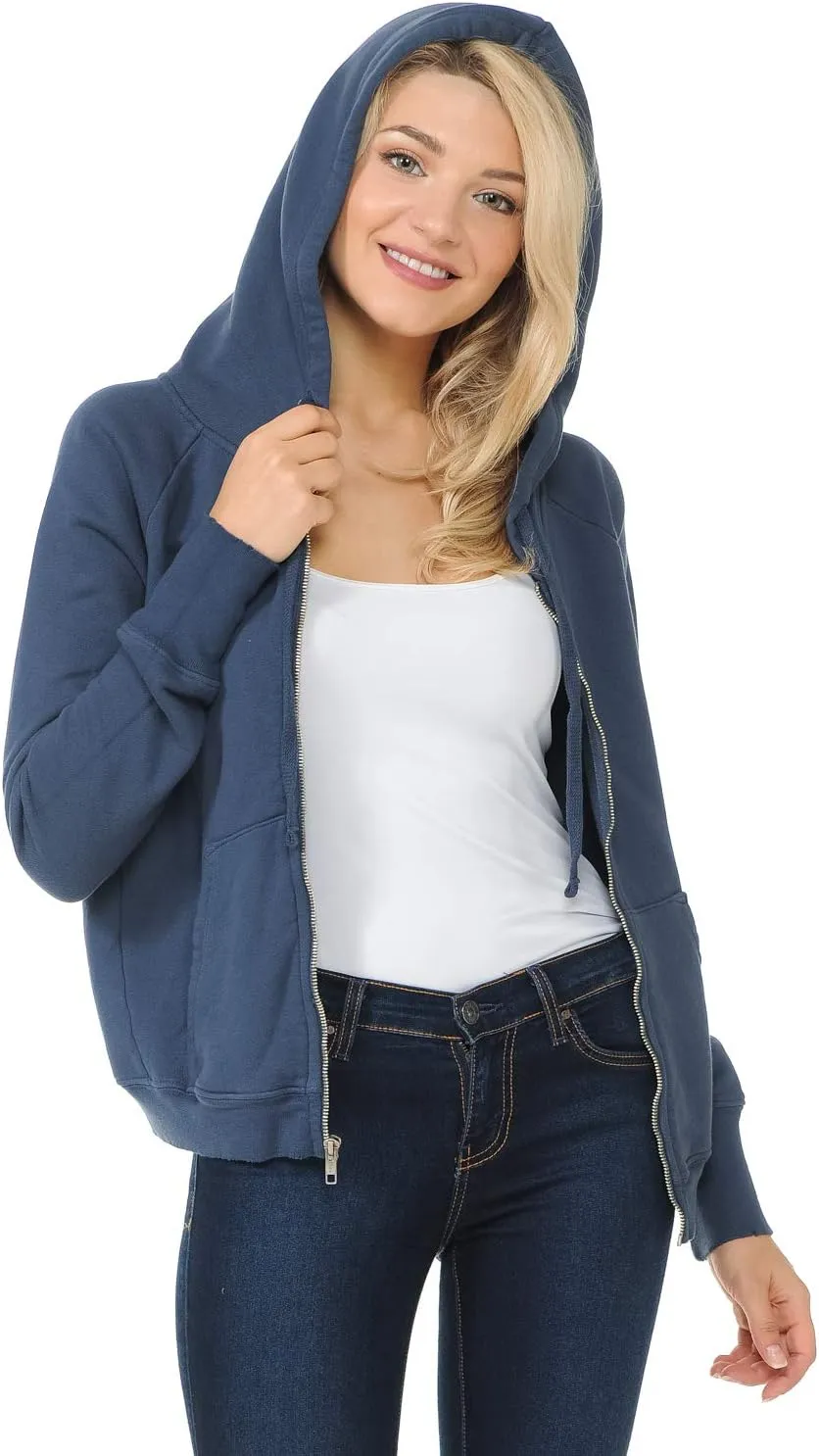 YURO-K Women's Hoodie Premium Pigment Dyed Cotton Vintage Raglan Zip Up Hoodies