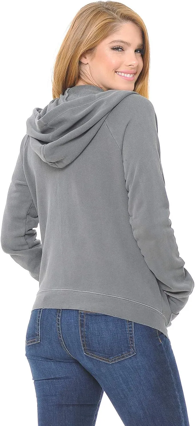 YURO-K Women's Hoodie Premium Pigment Dyed Cotton Vintage Raglan Zip Up Hoodies