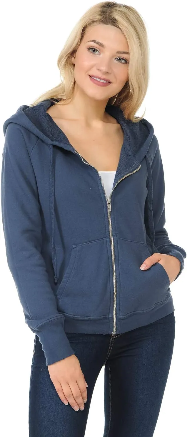 YURO-K Women's Hoodie Premium Pigment Dyed Cotton Vintage Raglan Zip Up Hoodies