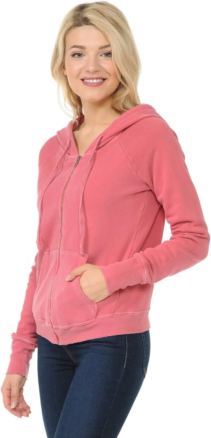 YURO-K Women's Hoodie Premium Pigment Dyed Cotton Vintage Raglan Zip Up Hoodies