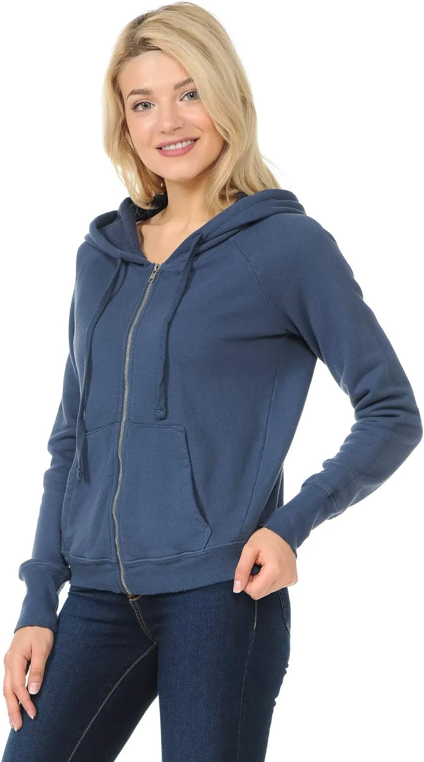 YURO-K Women's Hoodie Premium Pigment Dyed Cotton Vintage Raglan Zip Up Hoodies