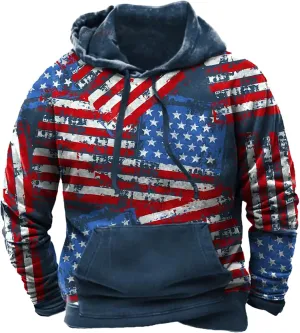 ZYXTIM Mens American Flag Hoodies Patriotic Sweatshirts Stars and Striped Printed Distressed Pullover Oversize Work Shirts