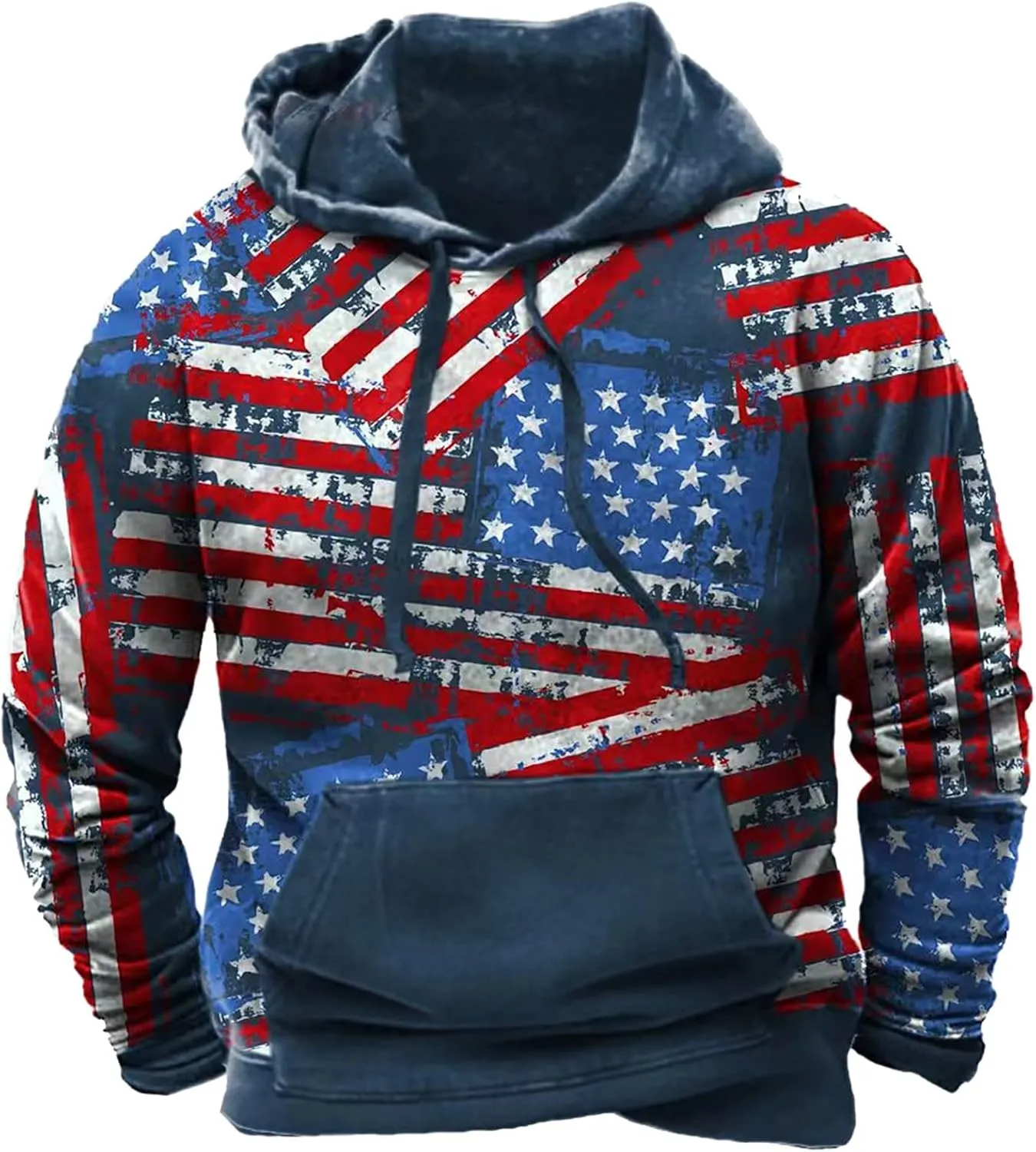ZYXTIM Mens American Flag Hoodies Patriotic Sweatshirts Stars and Striped Printed Distressed Pullover Oversize Work Shirts