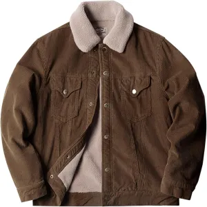 ZYXTIM Men's Corduroy Fleece Jacket Winter Sherpa Lined Denim Trucker Jacket Fur Collar Lapel Button Down Vintage Cowboy Coat