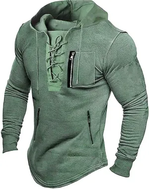 ZYXTIM Mens Military Tactical Hoodies Sweatshirts Lace Up Long Sleeve Slim Retro Distressed Gothic Shirts with Zipper Pockets